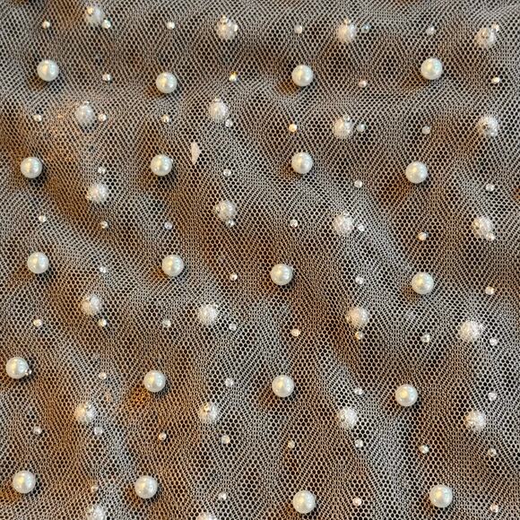 New ALTAR’D STATE Ivory Sheer Pearl Rhinestone Beaded Cropped Top Women's Sz Sm - Picture 8 of 12